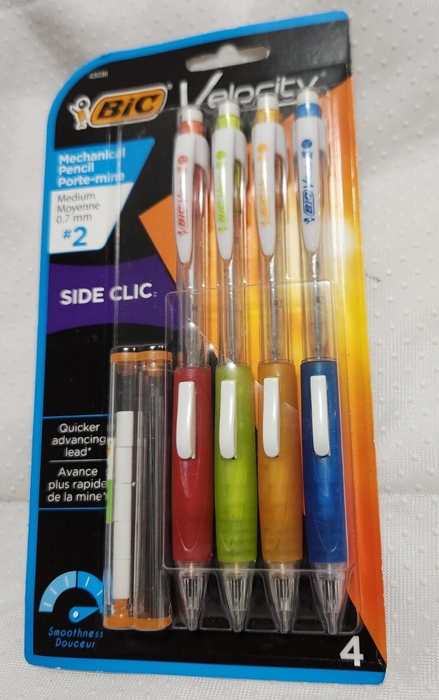 Bic Velocity 4 Pack Mechanical Pencils + 12 Lead Refills + 5 Replacement Eraser