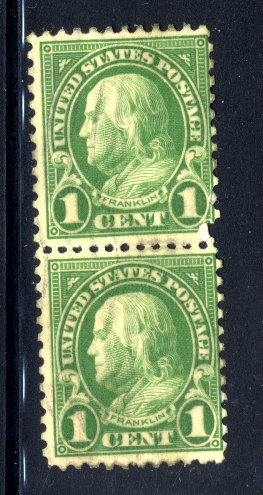 1926  1c Franklin Stamp vertical  pair Scott# 632 Cancel Used
