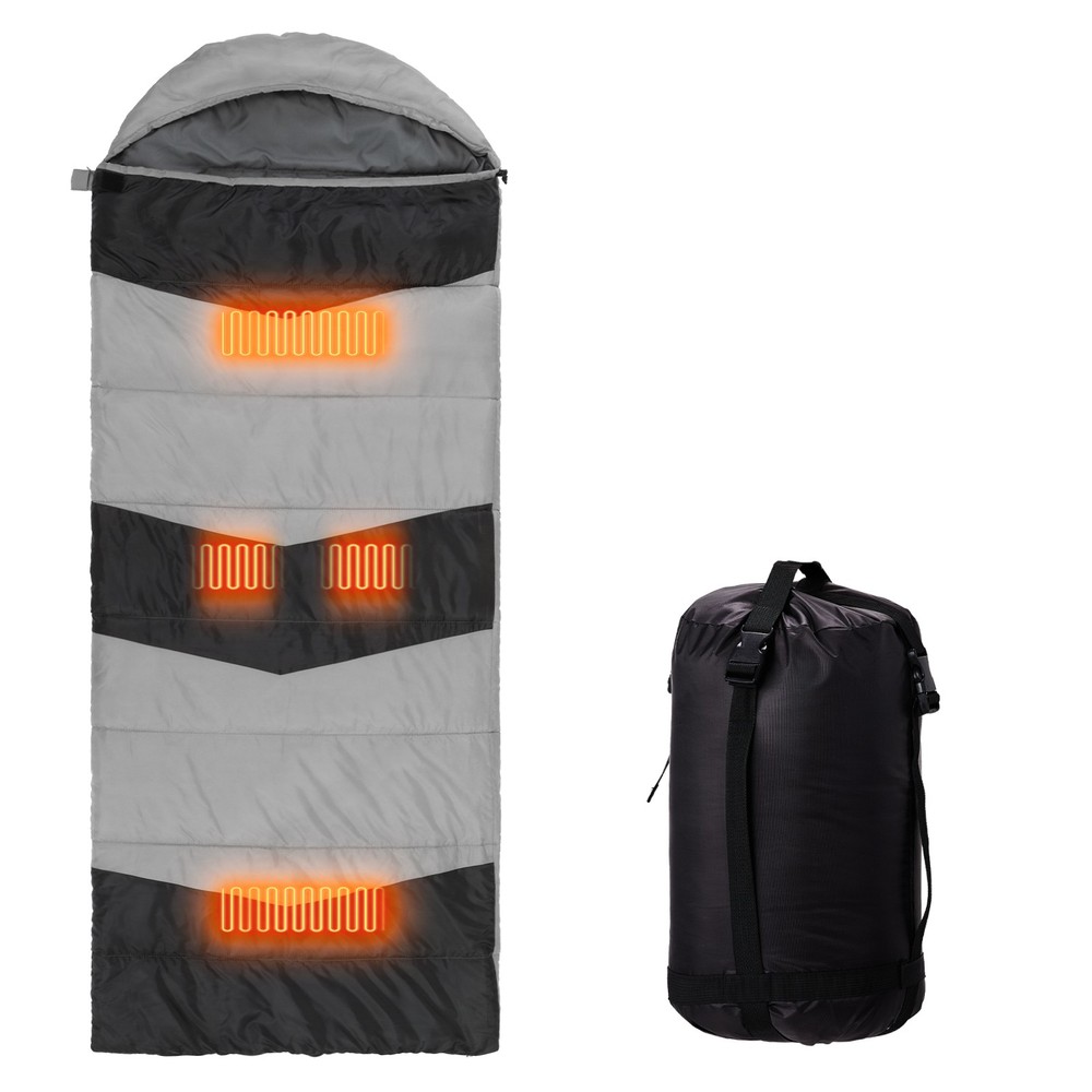 Rectangular Waterproof Sleeping Bag w/ Heated Pad, Backpacking Hiking Camping