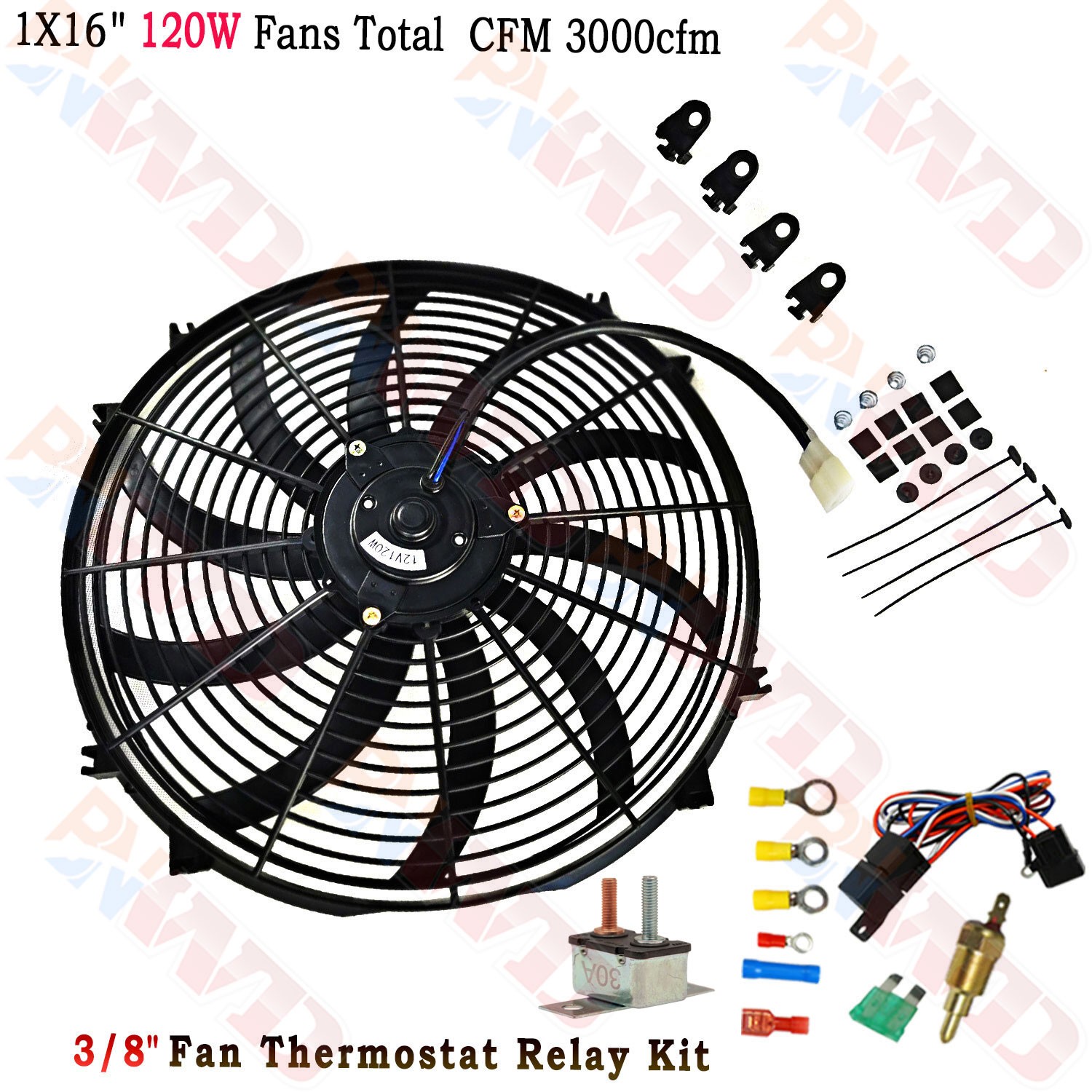 16" 3500 CFM ELECTRIC RADIATOR FAN HIGH THERMOSTAT WIRING SWITCH RELAY KIT