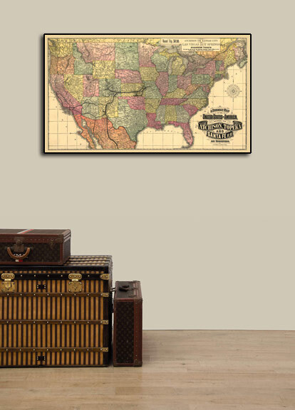 1888 Atchison, Topeka, Santa Fe RailRoad Map 24x42