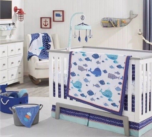 Koala Baby All Ashore 5Pc Crib Bedding Set Include Mobile/Changing Pad Cover New