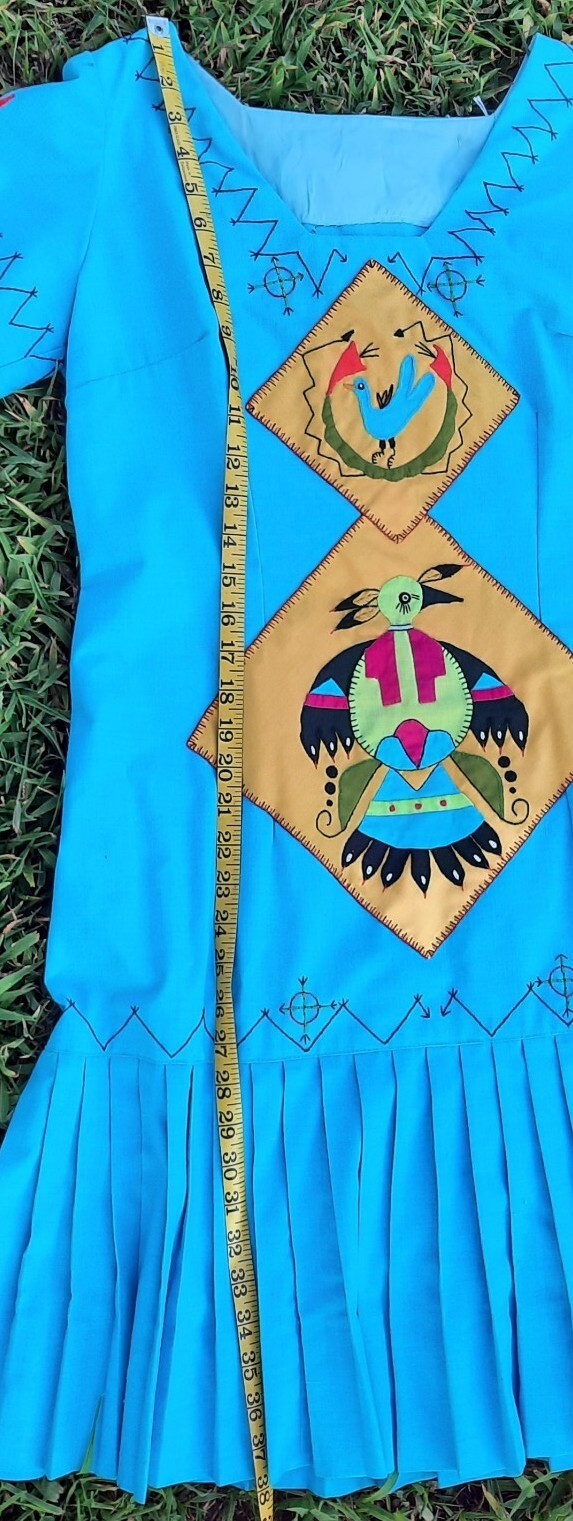 Vtg Authentic Seminole Indian 1930s Dress Handmade Stitched Blue Native American