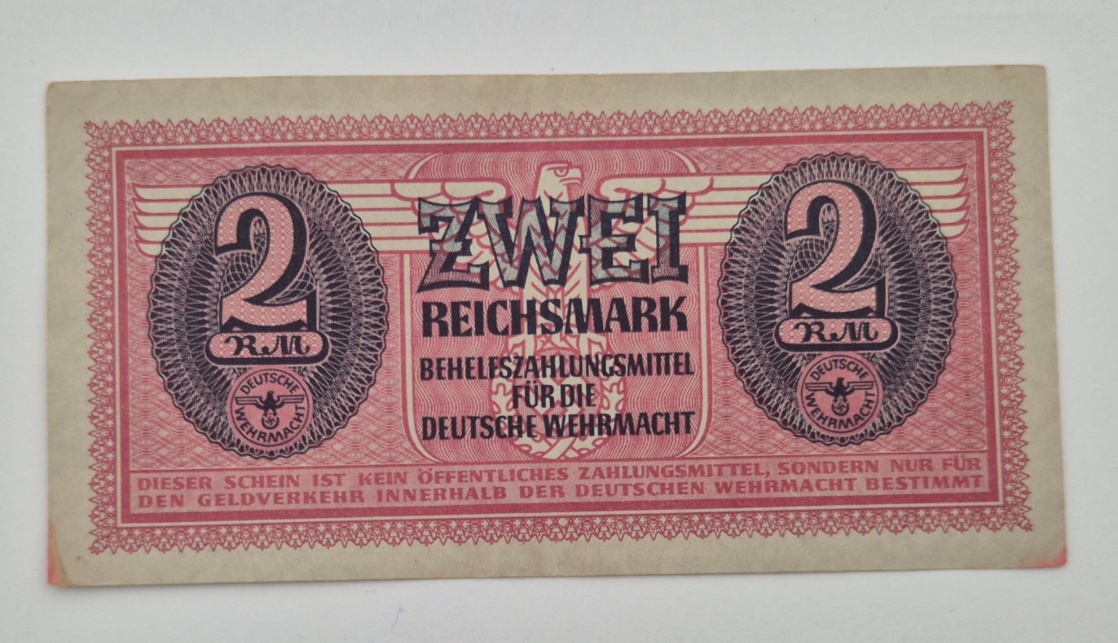 GERMANY 2 ZWEI REICHSMARK 1942 - 1944 WWII Wehrmacht