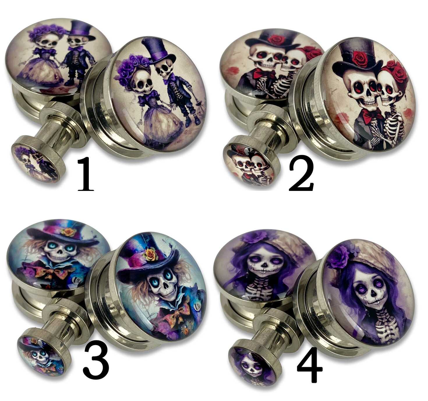 Pair of Victorian Skeleton Picture Plugs (MTO-074) gauges 16g thru 1 inch