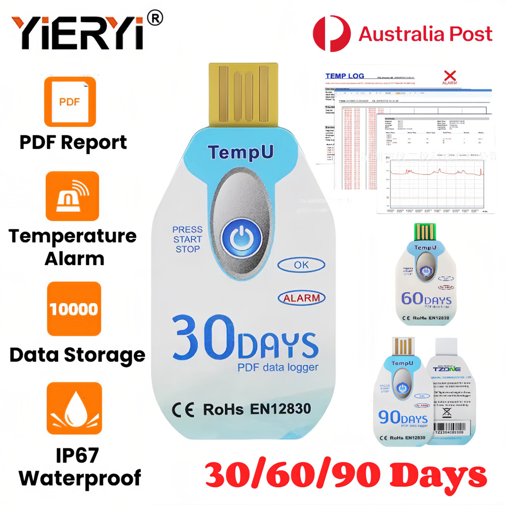 YIERYI USB Disposable Temperature Data Logger Alarm Recorder Report 10000 Points