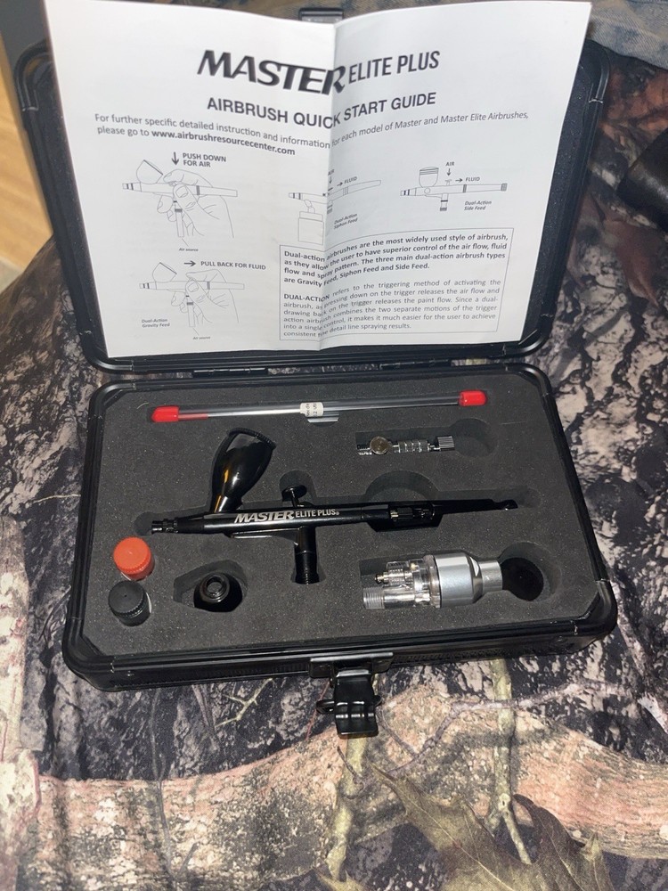 Master Elite Plus Ultimate Airbrush Set, Model 120, Dual-Action, 3 Tip Kit, Case