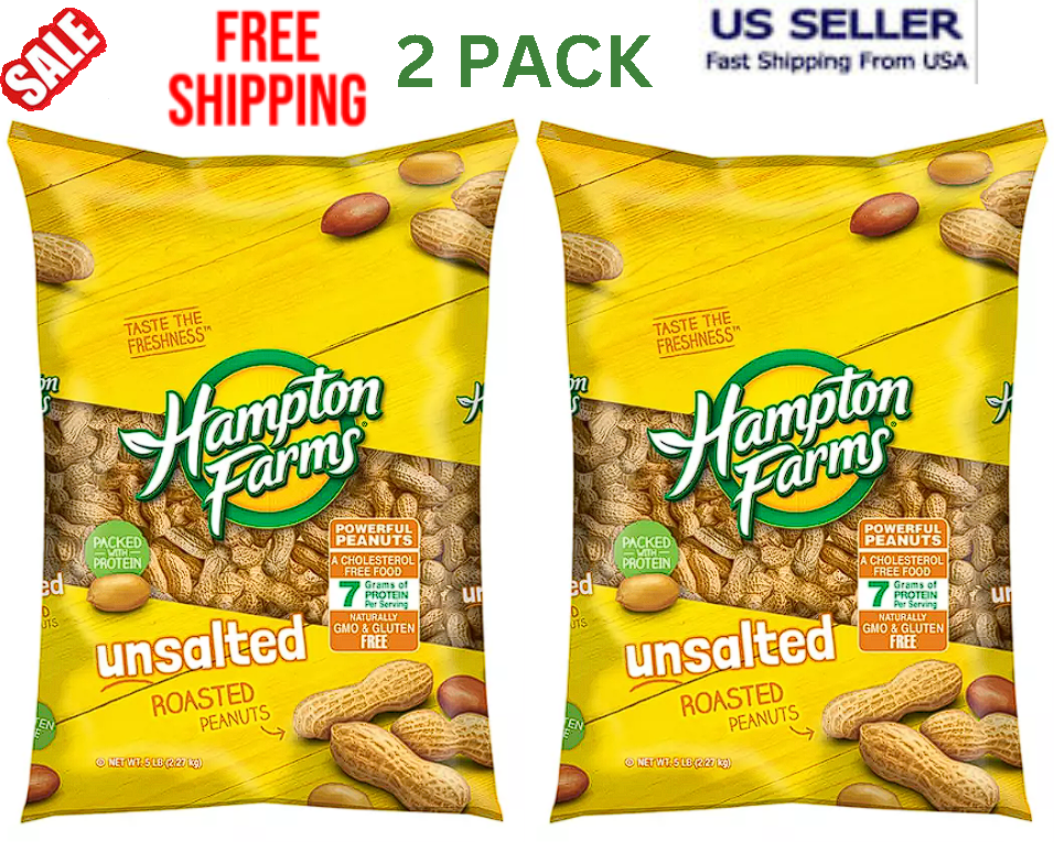 Unsalted In-Shell Hampton Farms Peanuts, 2 Pack Snacks High-Protein 5 Lbs.