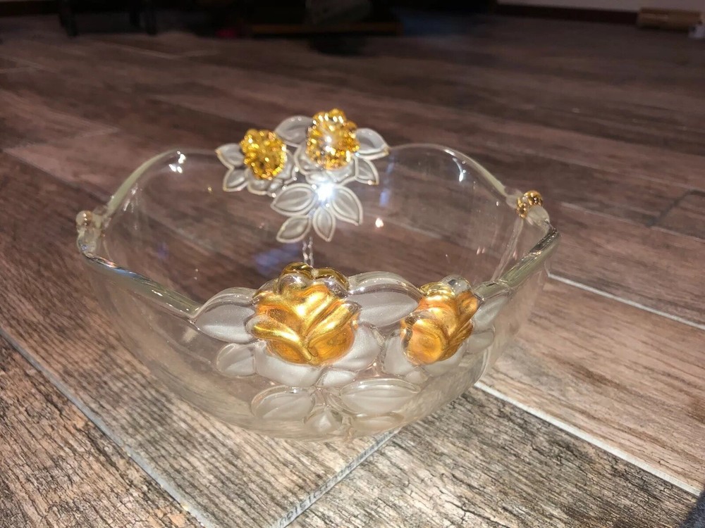 CLEAR GLASS BRASS FRUIT BOWEL