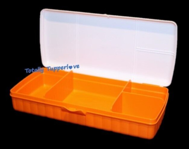 Tupperware Lunch N Things Keeper Bento Box Large Divided Rectangle Orange White