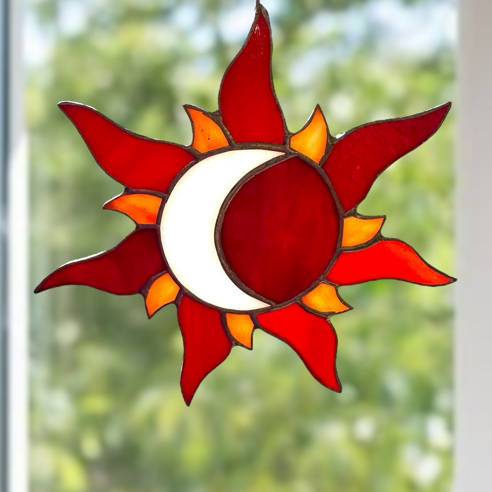 Stained Glass Eclipse Sun-carcher In Red Hues