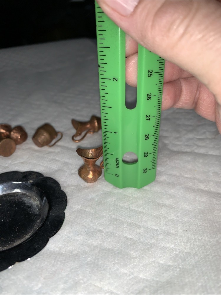 Vtg. 6 Pc Miniature Copper And Silver Plated Tea Set C-2