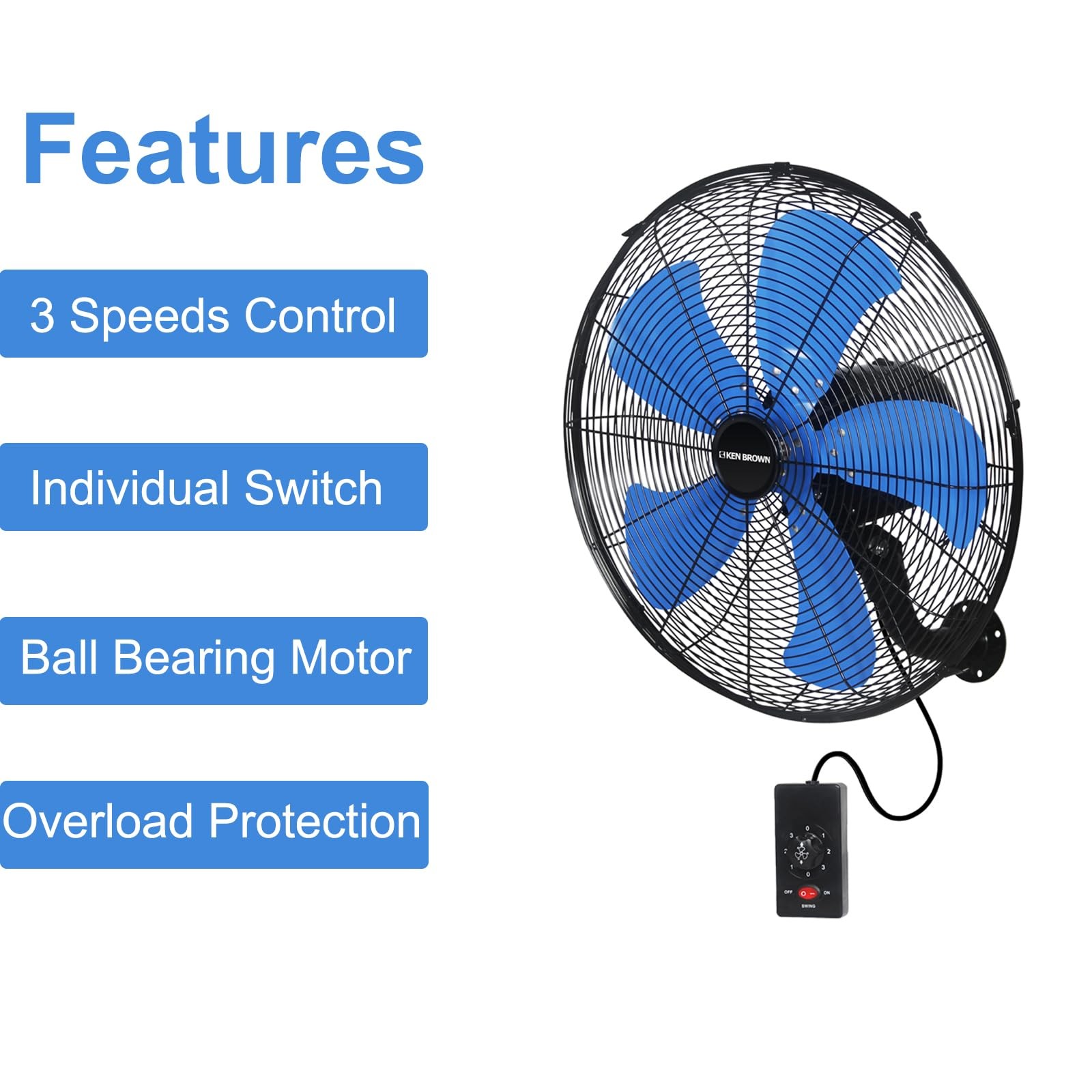 18 Inch Industrial Oscillating Wall Mount Fan 4200CFM 3- Speed