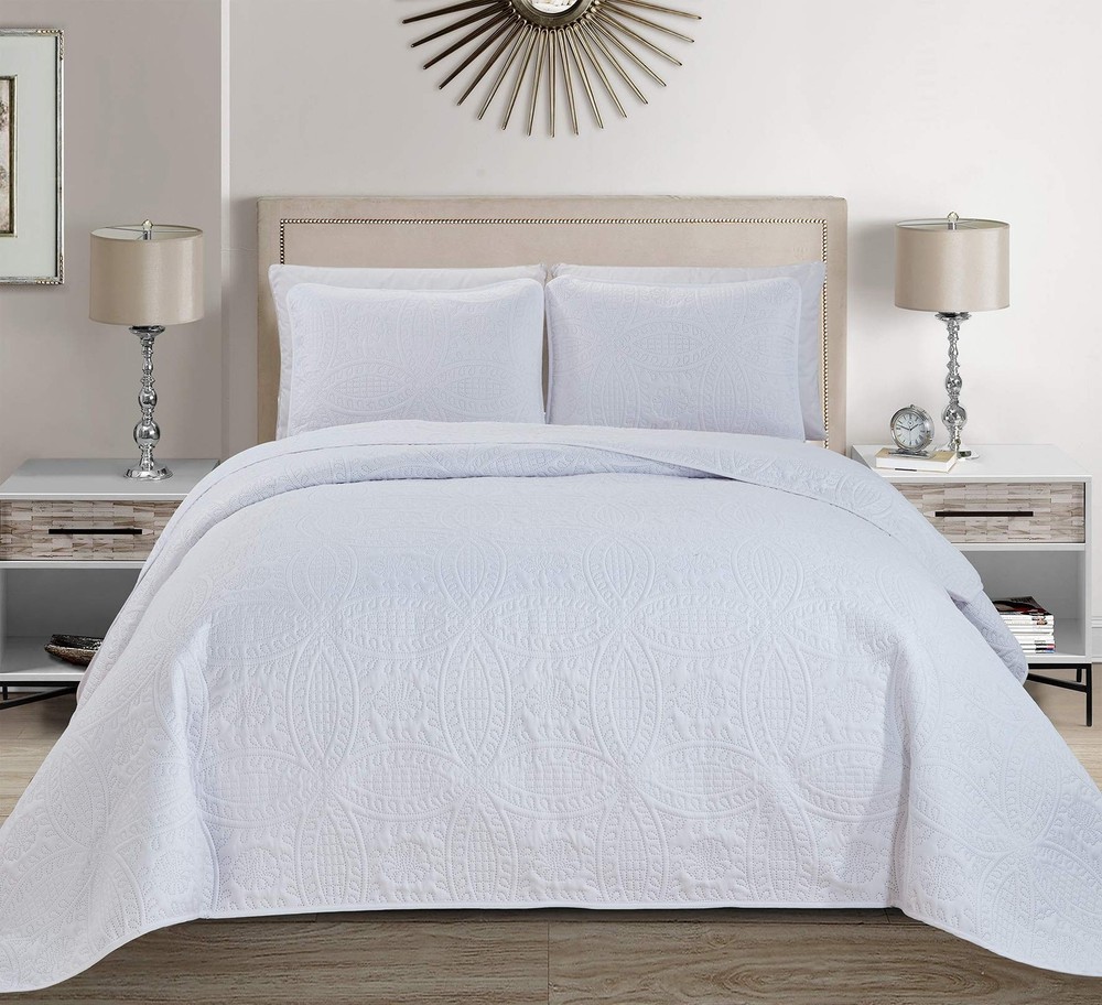 MK Home Mk Collection 3pc King/California King Solid Embossed Bedspread Bed C...