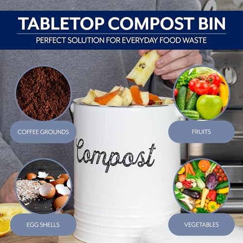 Kitchen Compost Bin for Countertop | 1.3 Gallon Composting Bucket with White