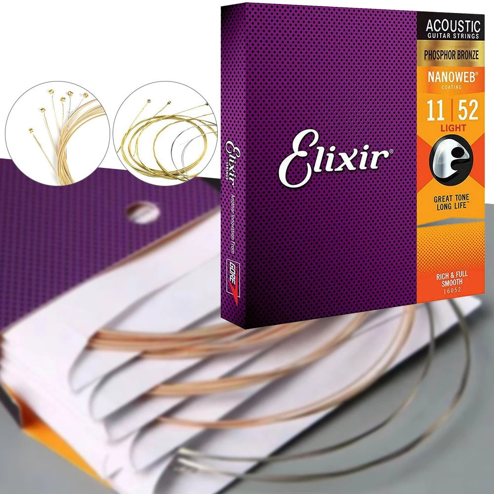 Elixir Phosphor Bronze Acoustic Guitar Strings Custom Light (11-52) 2-Pack US