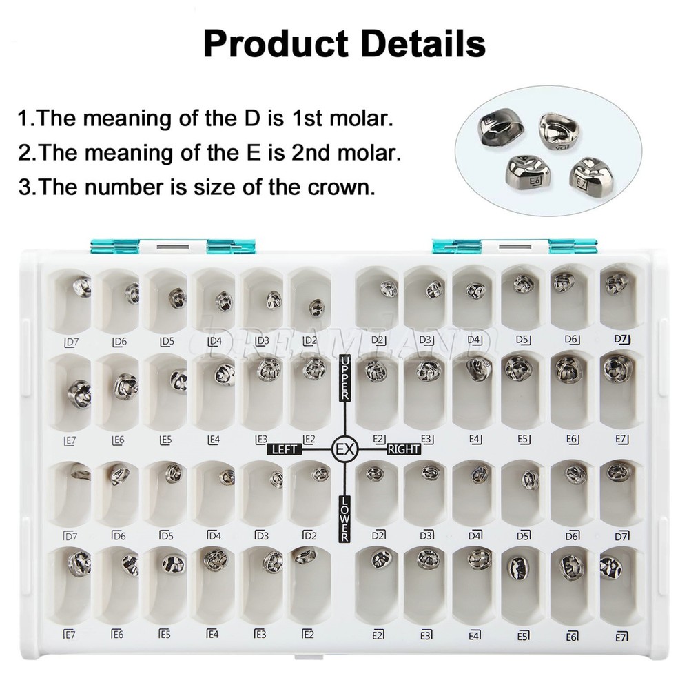 48 ASSORTED PRIMARY MOLAR STAINLESS STEEL CROWNS - COMPLETE KIT