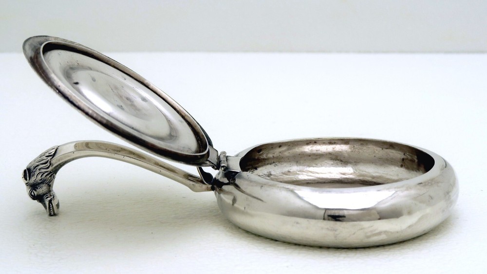 Spain Solid Silver Serving Lidded Bowl & Serpent Dragon Handle Barcelona c 1850