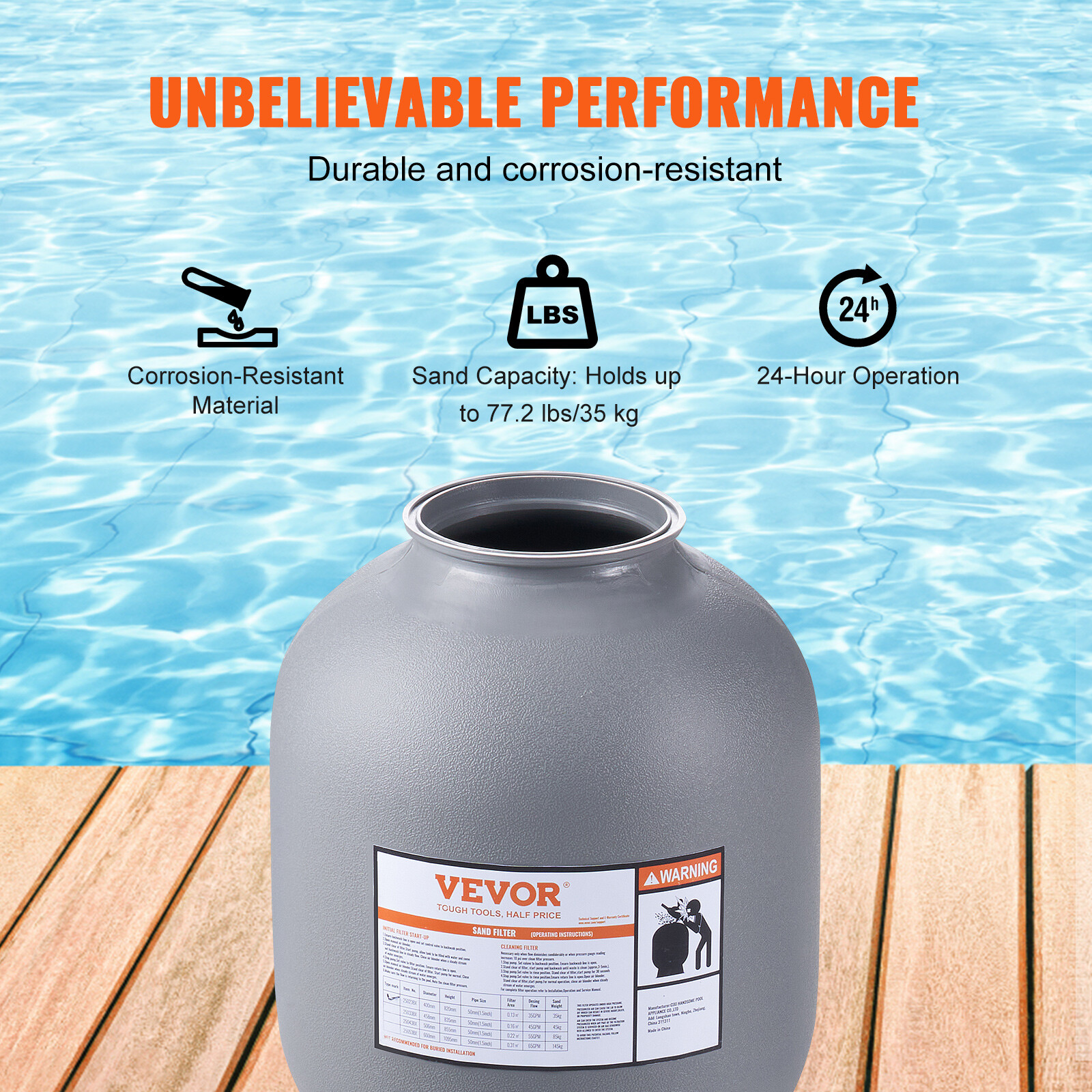 VEVOR Sand Filter 16" Above Inground Swimming Pool Sand Filter with 7-Way Valve