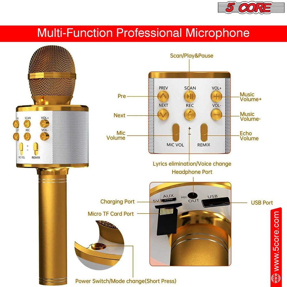 5Core Wireless Karaoke Microphone Bluetooth Mic Portable Handheld Microfonos