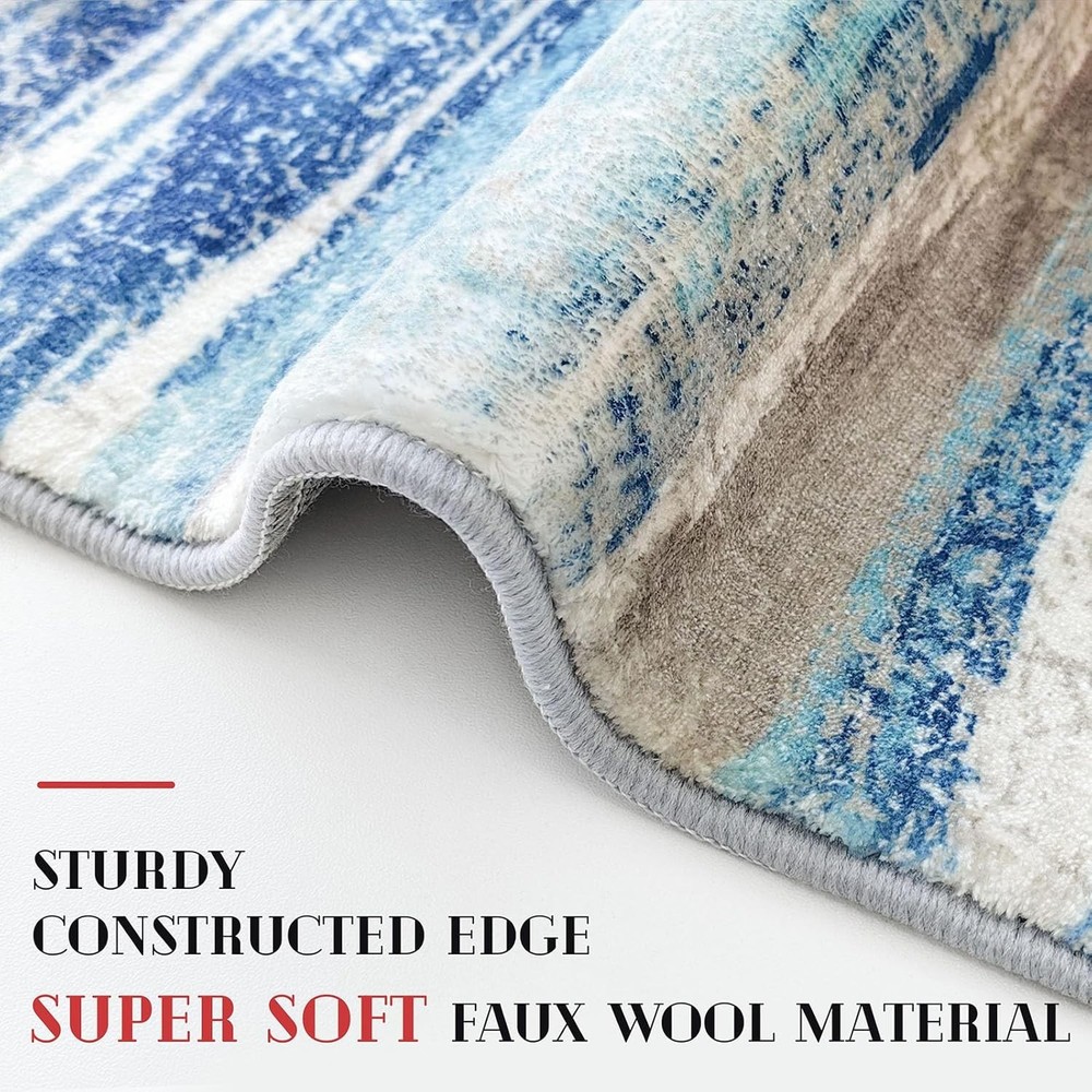 Modern Abstract Entryway 2' x 3' (Rectangular), Blue Aqua/Beige Taupe Multi