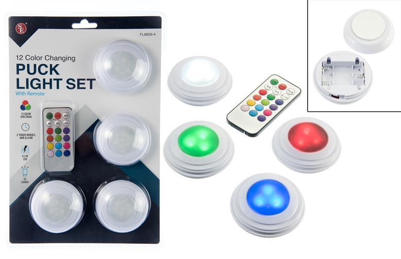 CLEARANCE 4 Pc Color Changing Puck Light Set Remote Control Wireless Light Show