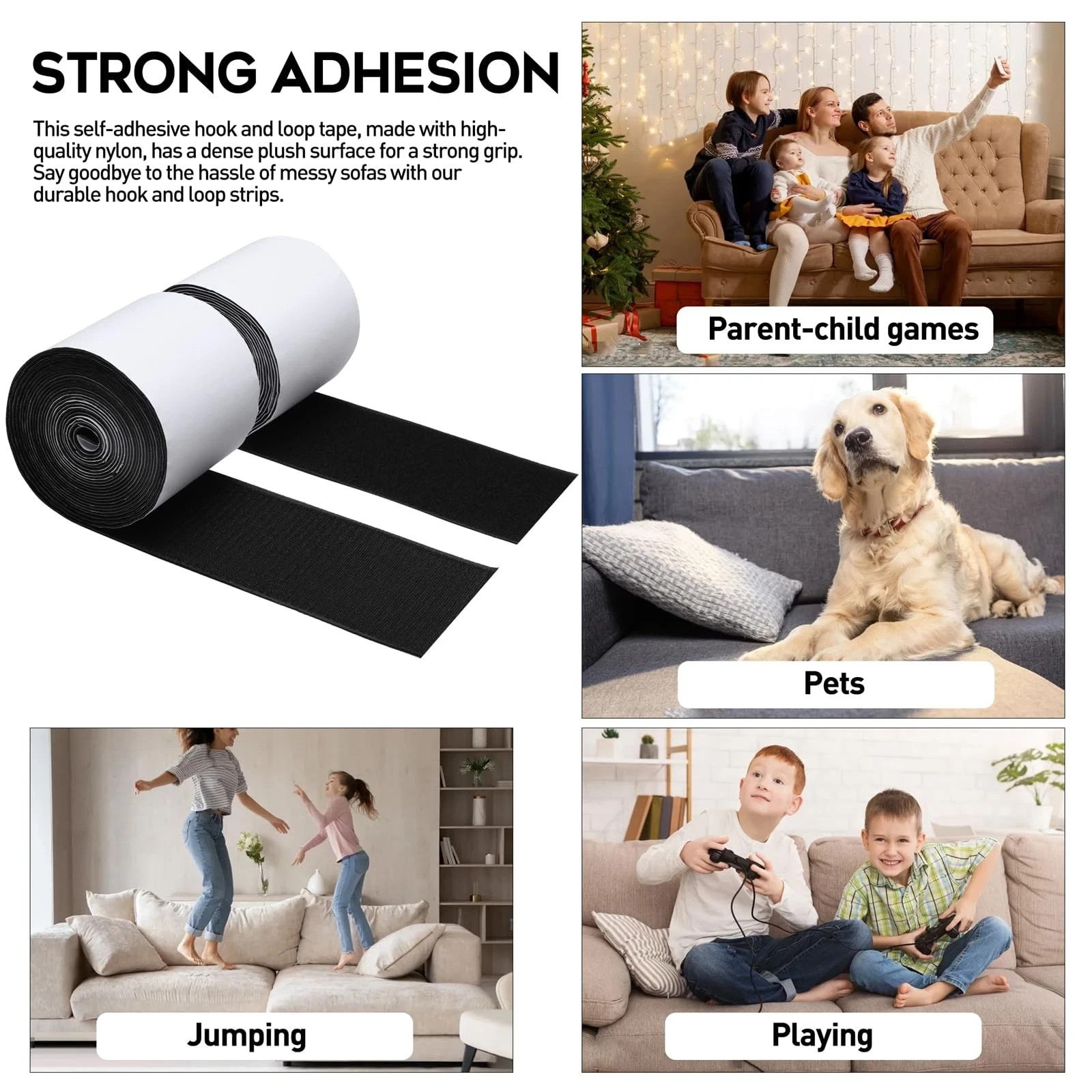 4.4Inch7Ft Large Hook and Loop Sheet Tape Adhesive Rug Grip Pads for Couch