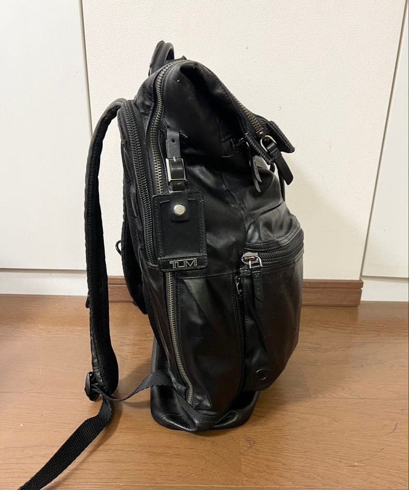 TUMI Leather Backpack Roll Top Backpack Black