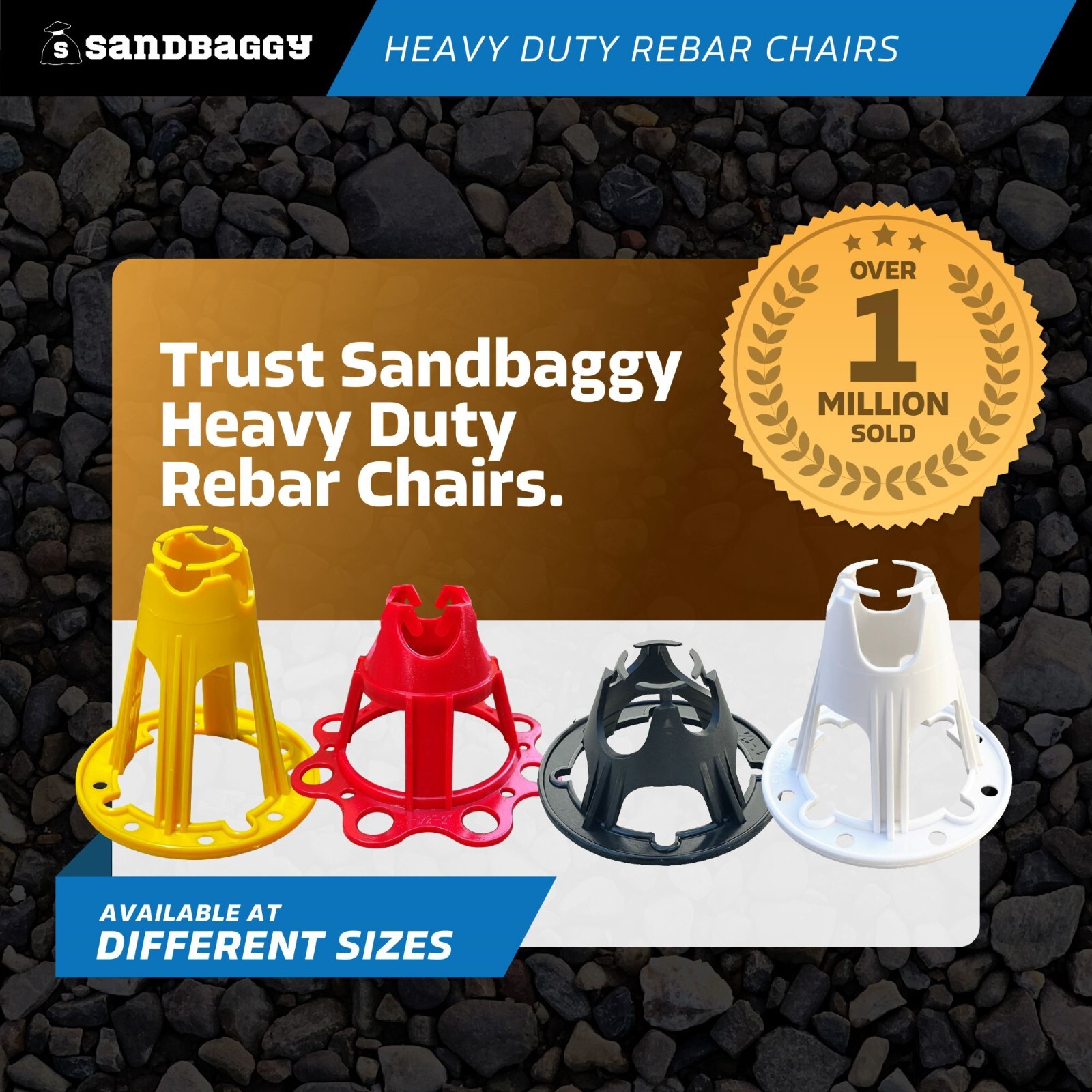 Sandbaggy Plastic Rebar Chairs - Elevates Rebar 2.5" or 3" - Rebar #3 to #5