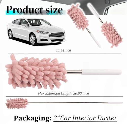 2PCS Car Duster Interior with Bendable Head & Retractable Extension Pink