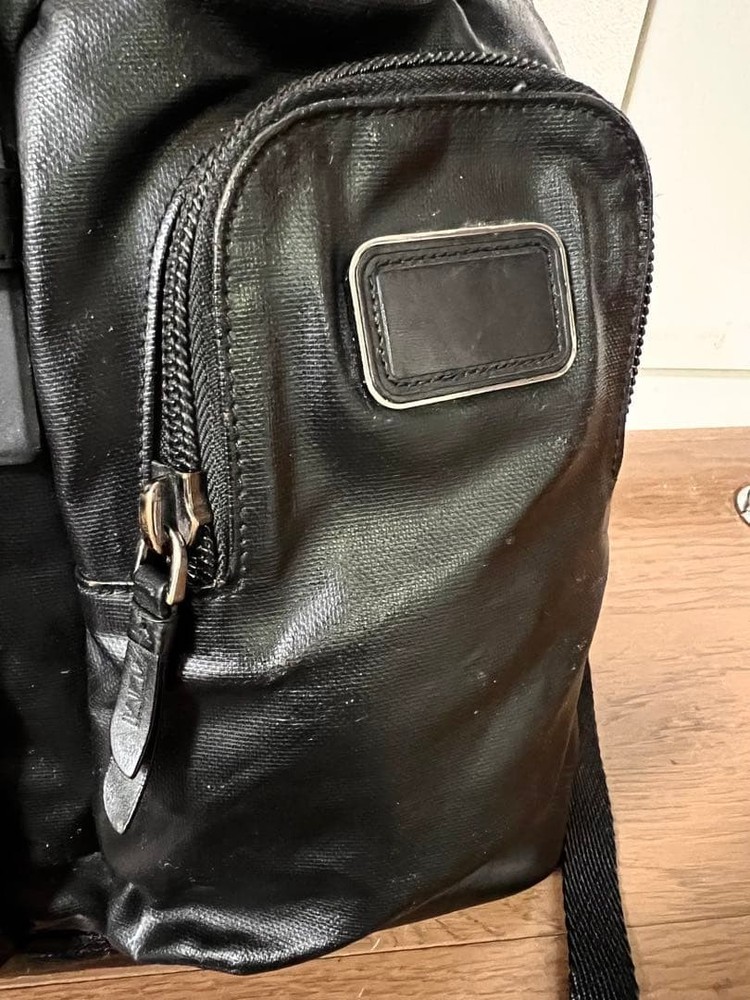 TUMI Leather Backpack Roll Top Backpack Black