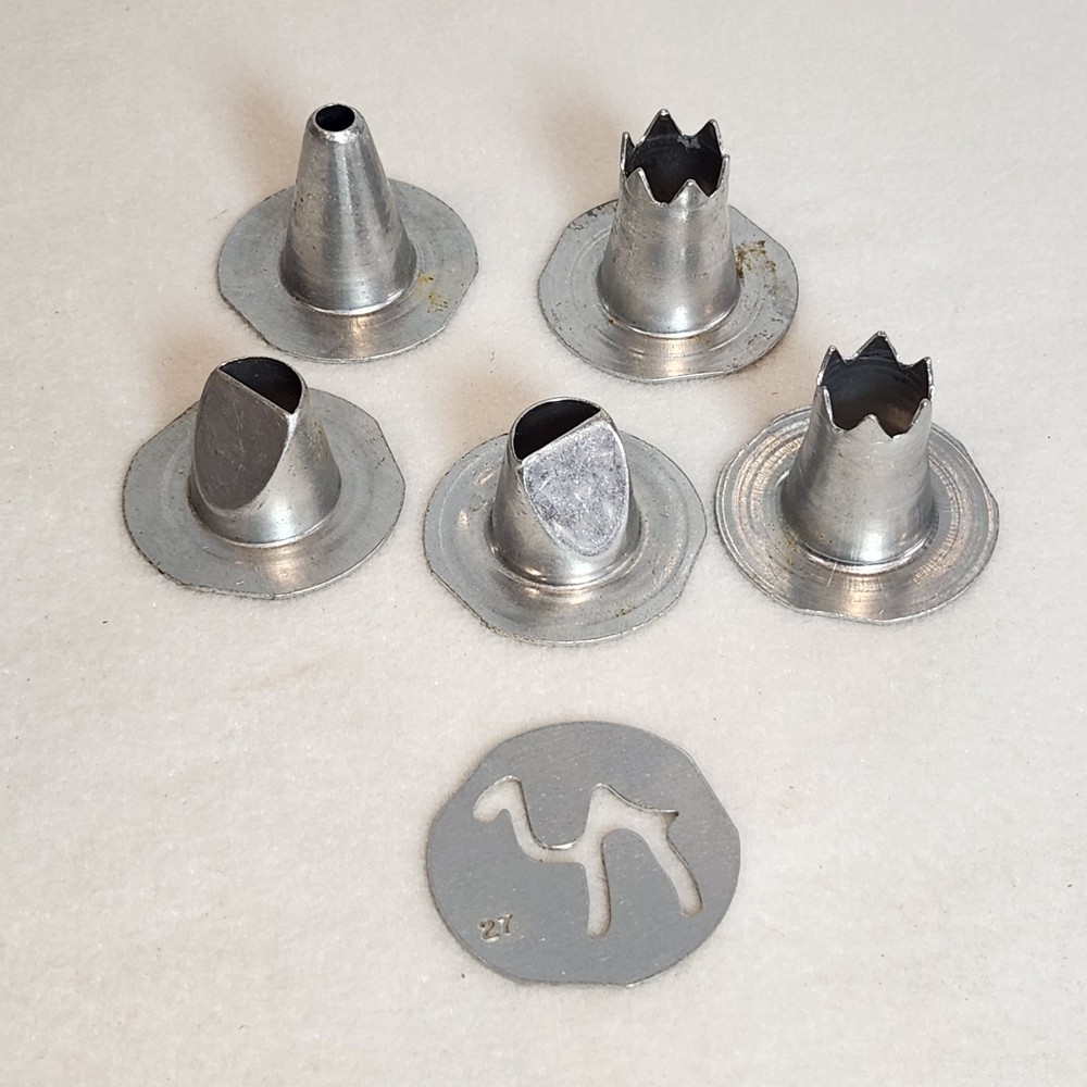 Vintage Mirro Cookie & Pastry Press Tips~1 Camel~5 Pastry Icing Tips REPLACEMENT