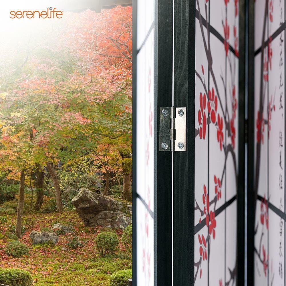 SereneLife Indoor Decorative 4Panel Screen Freestanding Japanese-Inspire Divider