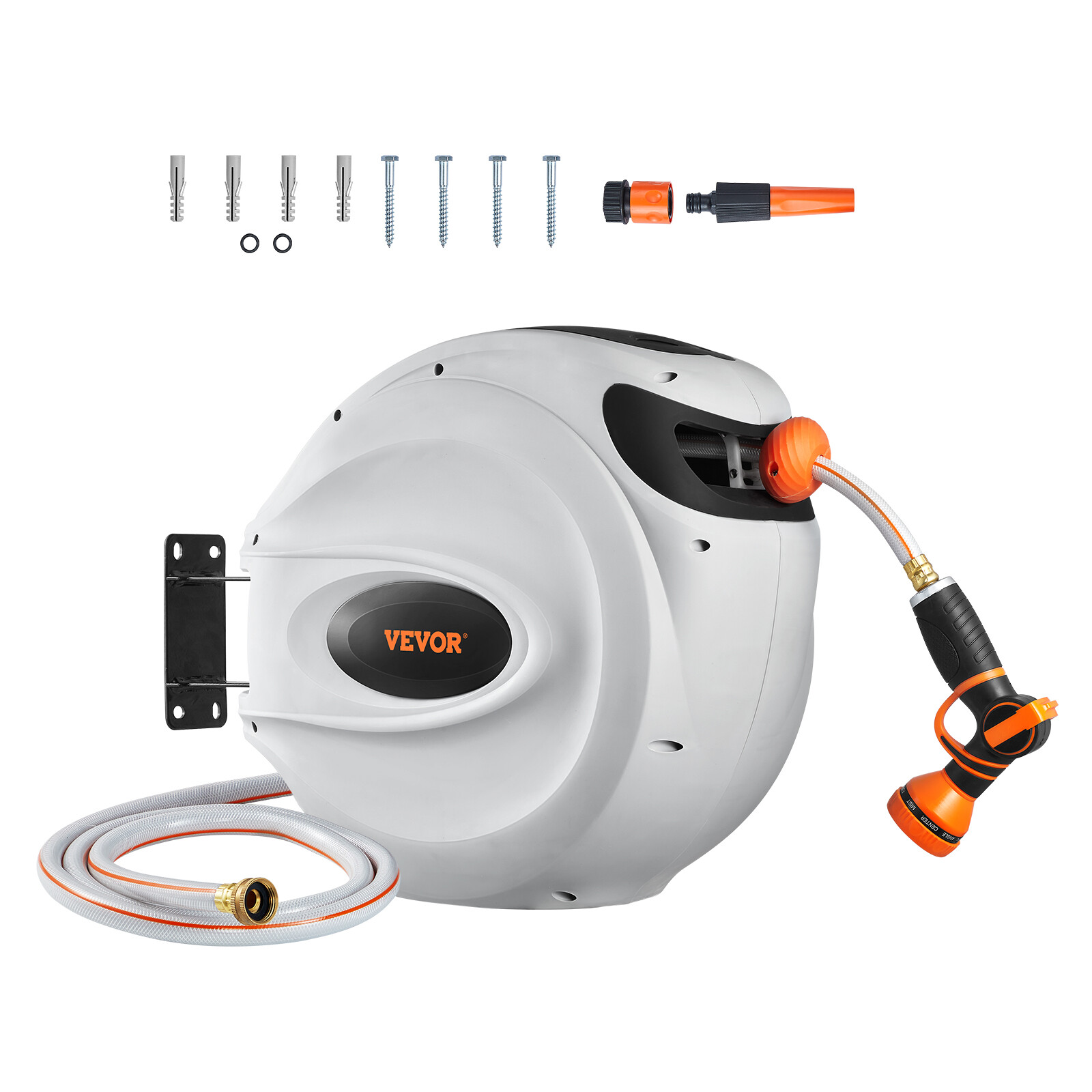 VEVOR Retractable Hose Reel Water Hose Reel 84'x5/8" 180° Swivel Wall-Mounted