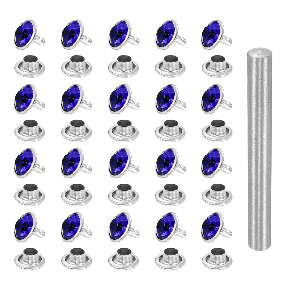 100pcs Crystal Rivets 10mm Rhinestone Stud with Tool, Silver Blue