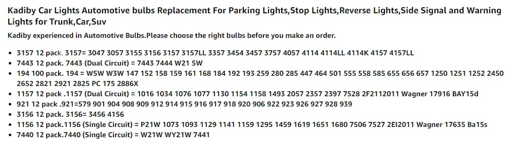 3157NA 4157NA Bulb Amber Turn Signal Parking Daytime Running Light 12V