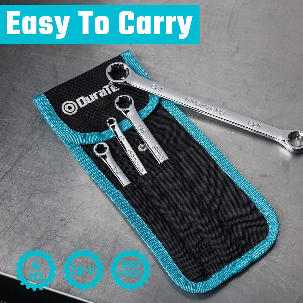 4-Piece E-Torx Set, Double Box End Set, CR-V Steel, Including E6*E8, E10*E12,