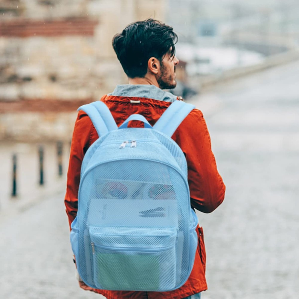 Heavy Duty Mesh Backpack, See Through College Backpack with Padded Shoulder S...
