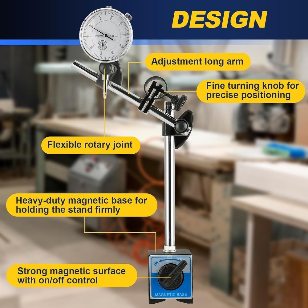 110Lbs Magnetic Base with Fine Adjustment, 0-10mm Range Dial Indicator Magnet...
