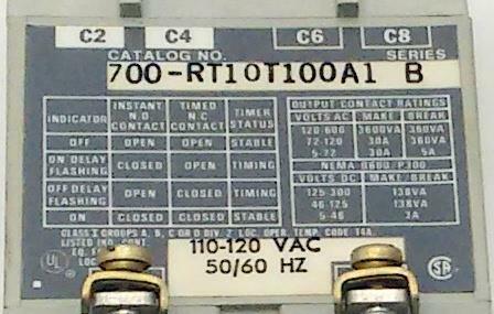 Allen Bradley 700-RT10T100A1 Off Delay Solid State Timer 110/120 VAC 0.5-2 Sec.