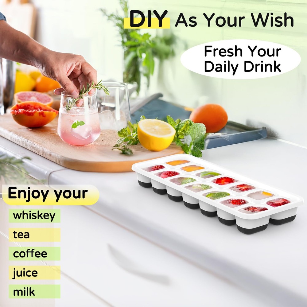 Ice Cube Tray 5 Pack, Stackable Silicone Trays with 5 pcs, Black