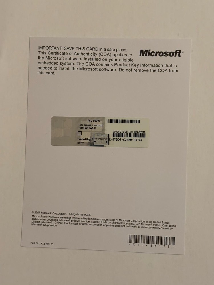 Microsoft Embd SQL Server Standard Runtime 2022 IOT ESD OLC 24 Core STD 10 CALS