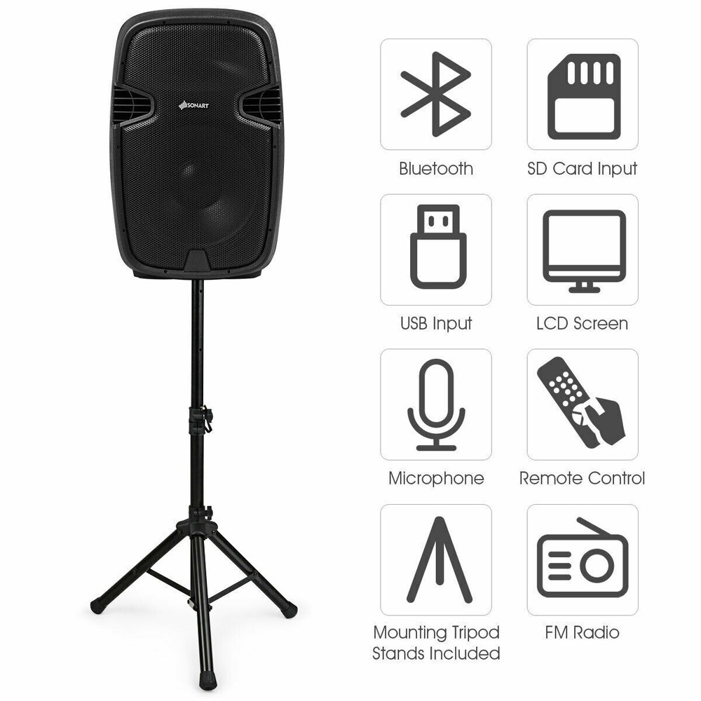 Portable Dual 15" 2-way 2000 W Powered Speakers w/ Controller