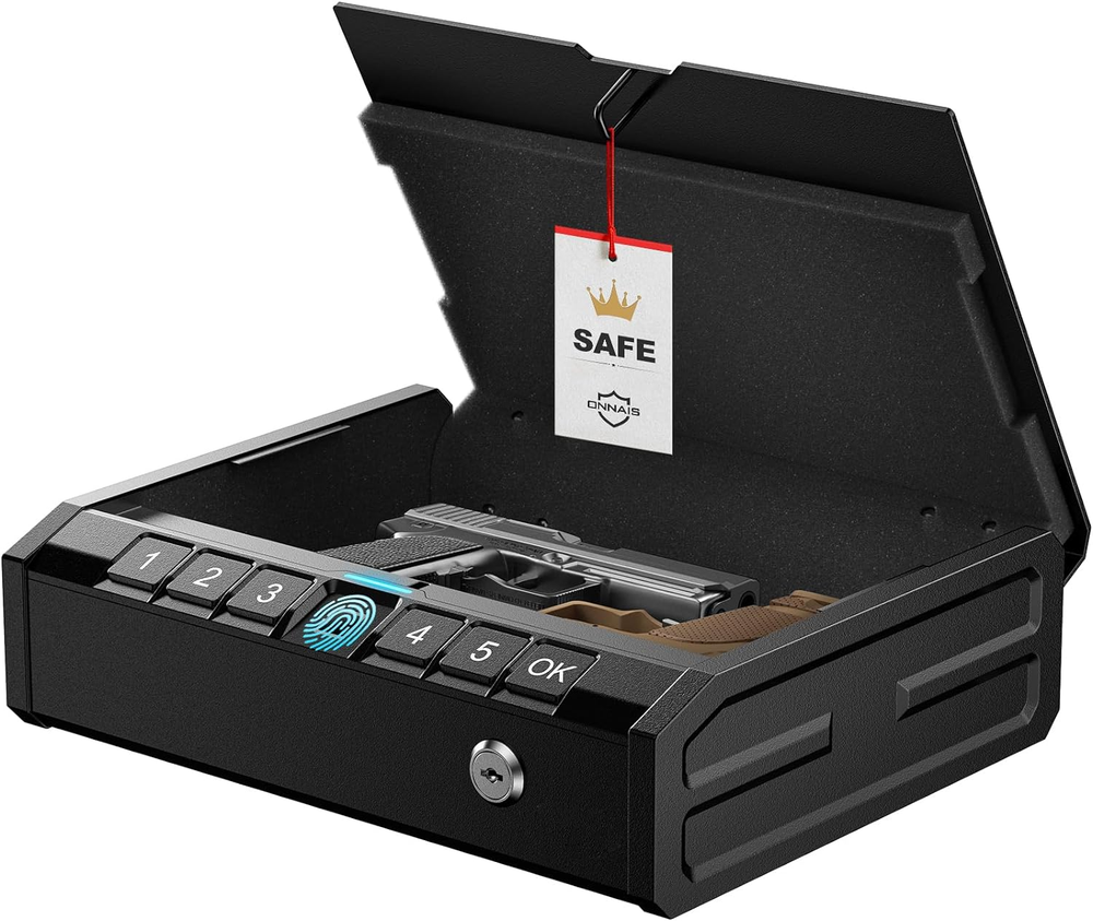 Quick-Access Firearm Safety Device w/ Fingerprint Lock or Key Pad Biometric Safe