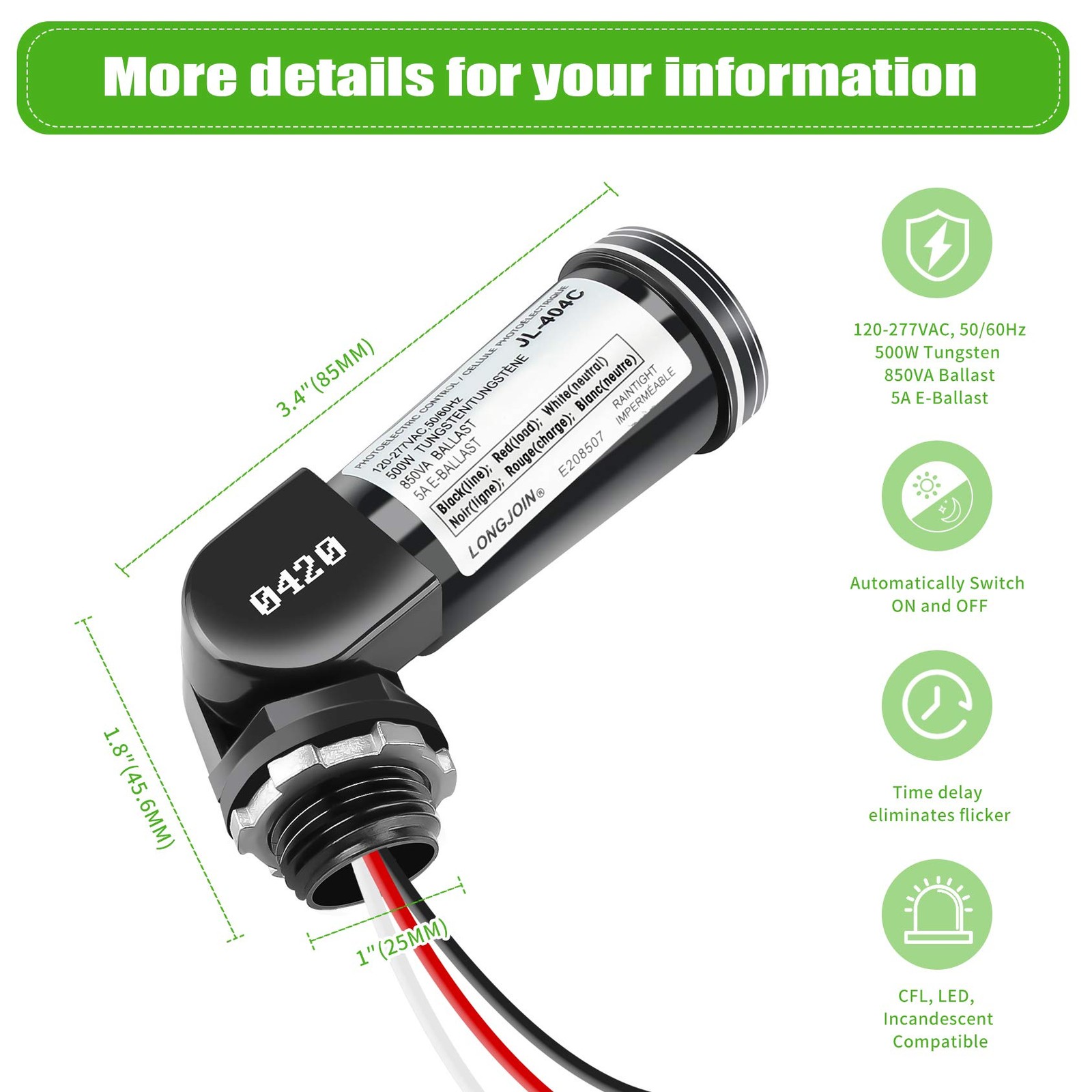 2-Pack, Dusk to Dawn/Day Night Sensor, Photoelectric Switch, Photo Cell Senso...