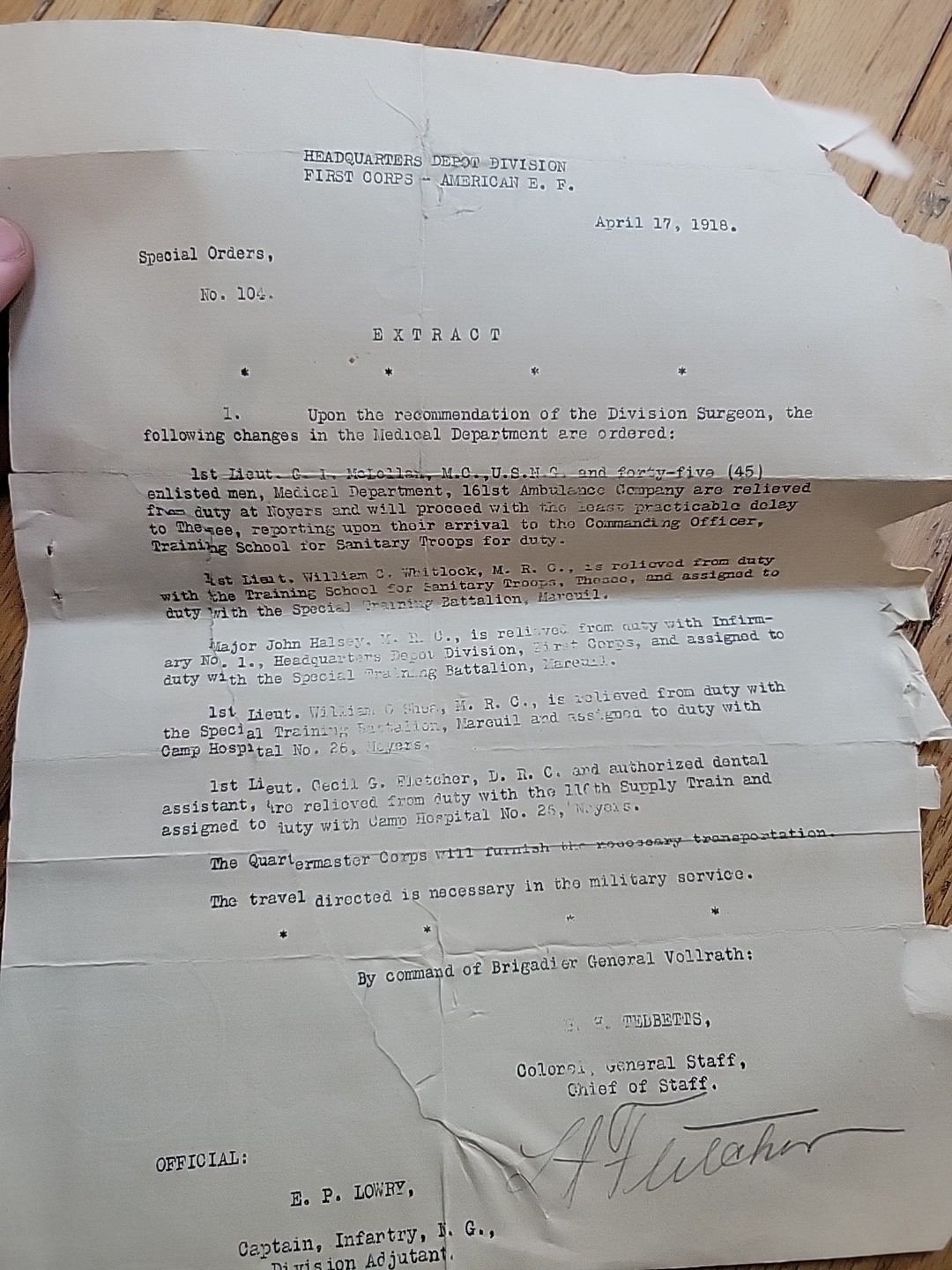 WWI Cecil Fletcher Dentist Archive AEF Photos Documents France WW1 1st Depot