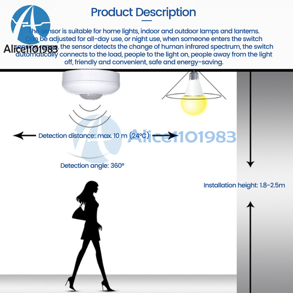 AC85-265V Infrared PIR Motion Induction Sensor 360° Detection For Ceiling Light