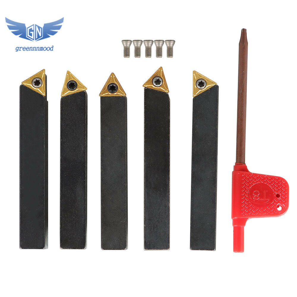5Pcs 3/8" Lathe Indexable Carbide Insert + Turning Tooling Bit Holder Set