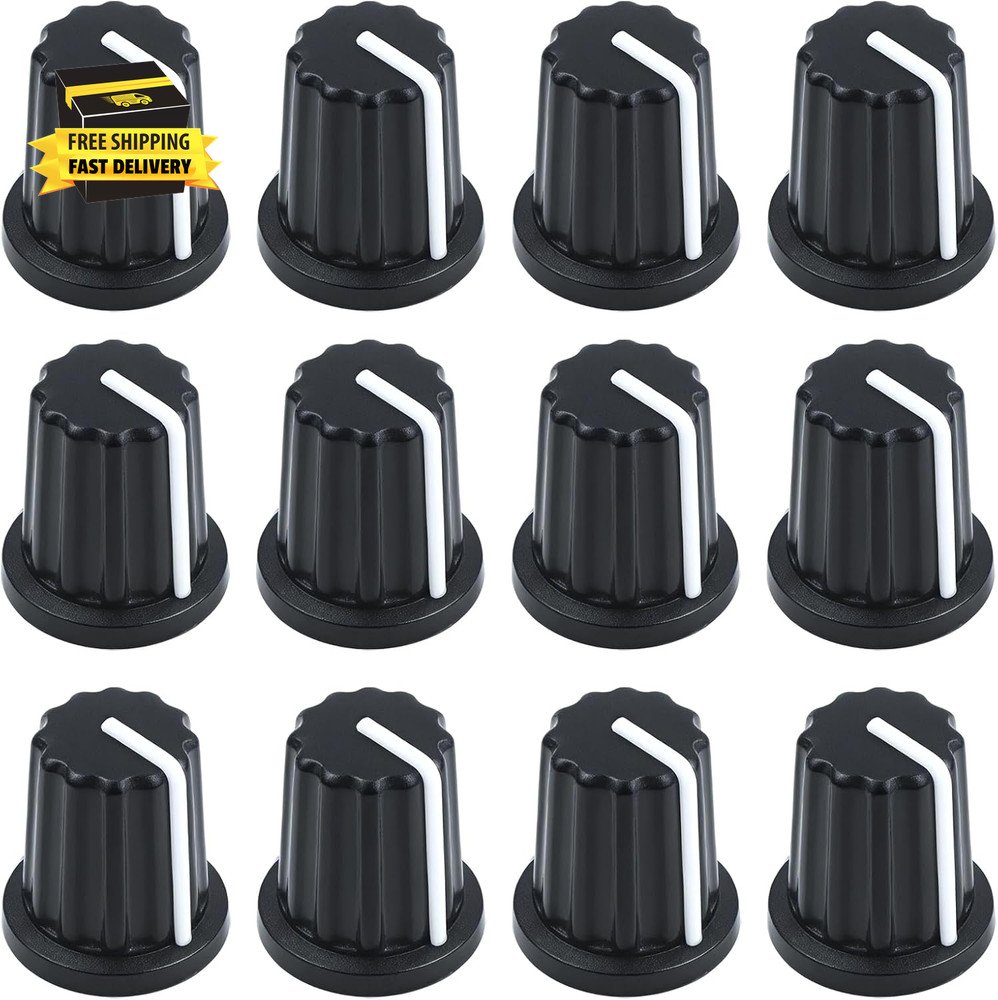 12 Pcs 6Mm D Type Potentiometer Control Knobs - Black Plastic Rotary Knobs for P