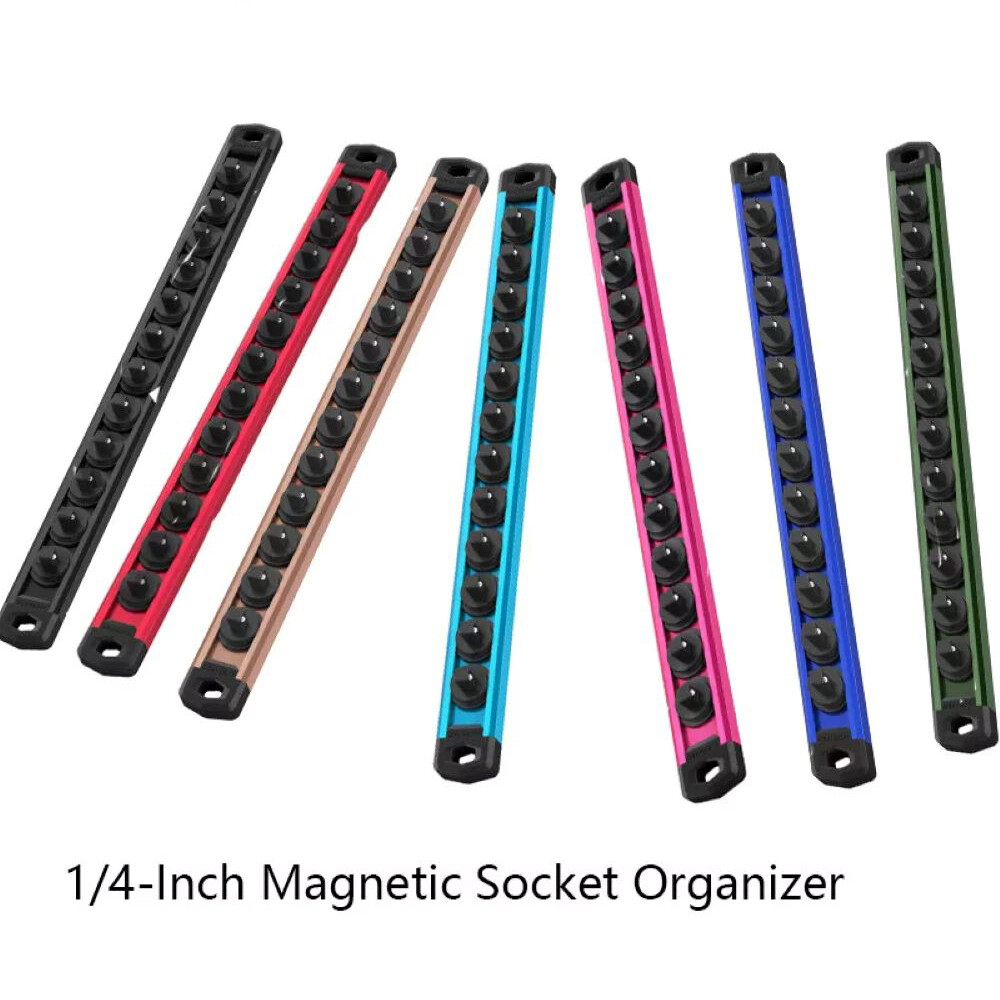 WORKPRO MultiColor 1/4'' Dr Magnetic Socket Organizer Aluminum Alloy Socket Rail